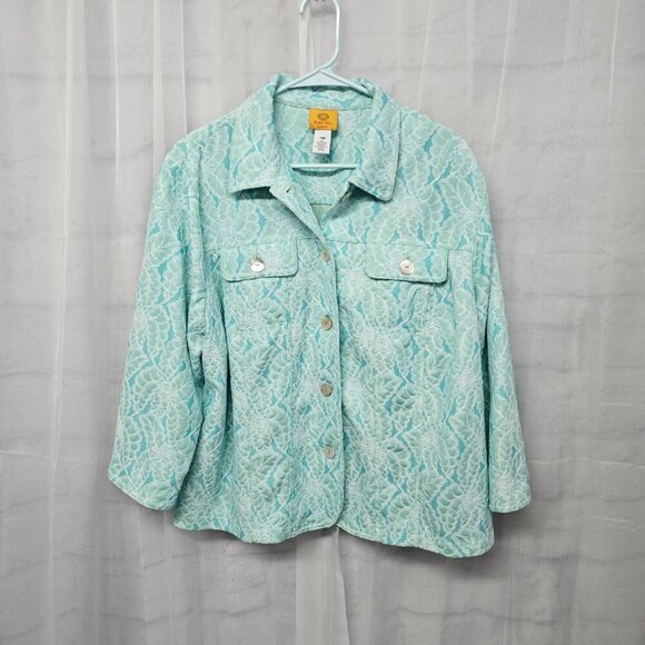 Ruby Rd. Blue Green Lace Floral Leaf Print Boho Jacket 24W - Picture 9 of 12